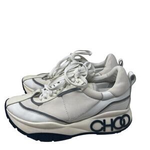 Jimmy Choo Sneakers Size 38 US 8 White Fabric Leather Raine Lace Up